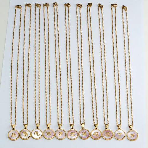 Dainty Zodiac Necklace for Women Gold Plated Stainless Steel Pink