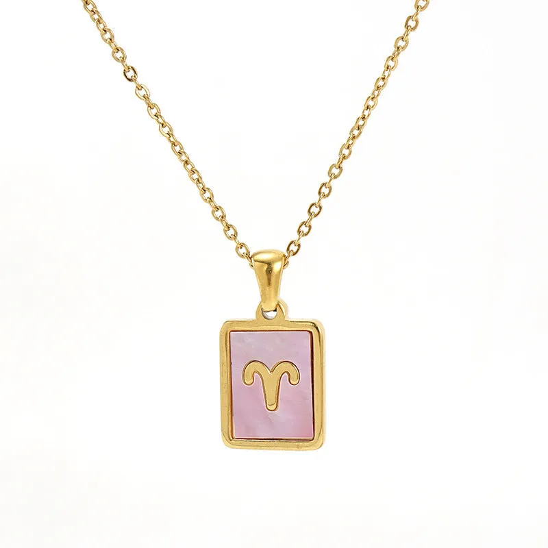 Dainty Zodiac Necklace for Women Gold Plated Stainless Steel Pink