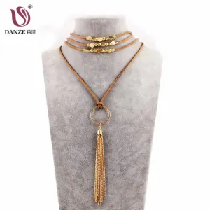 DANZE Fashion Boho Women's Leather Chain Multilayer Long Necklace Gothic Feather Pendant Tassel Necklace Women Collier Jewelry