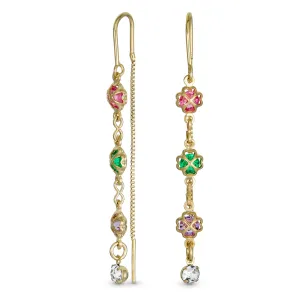 Delicate Pastel Crystal Dangle Earrings with Heart & Clover 18K Gold Plated