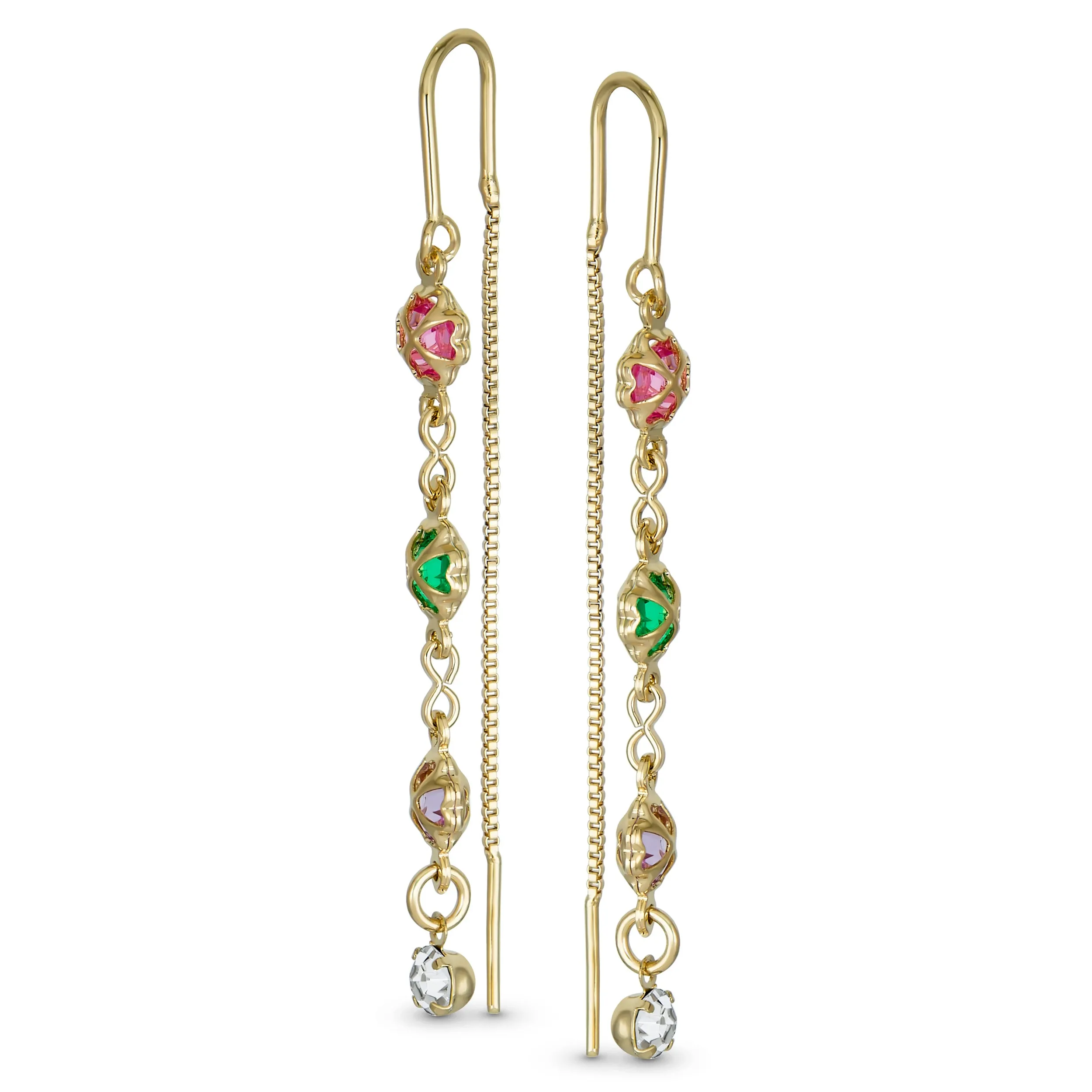 Delicate Pastel Crystal Dangle Earrings with Heart & Clover 18K Gold Plated