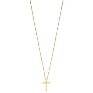 Diamond Cross Necklace 18 Inch 0.04ct H-SI Quality in 9K Yellow Gold