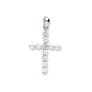 Diamond Cross Pendant Necklace 0.30ct H-SI in 18K White Gold