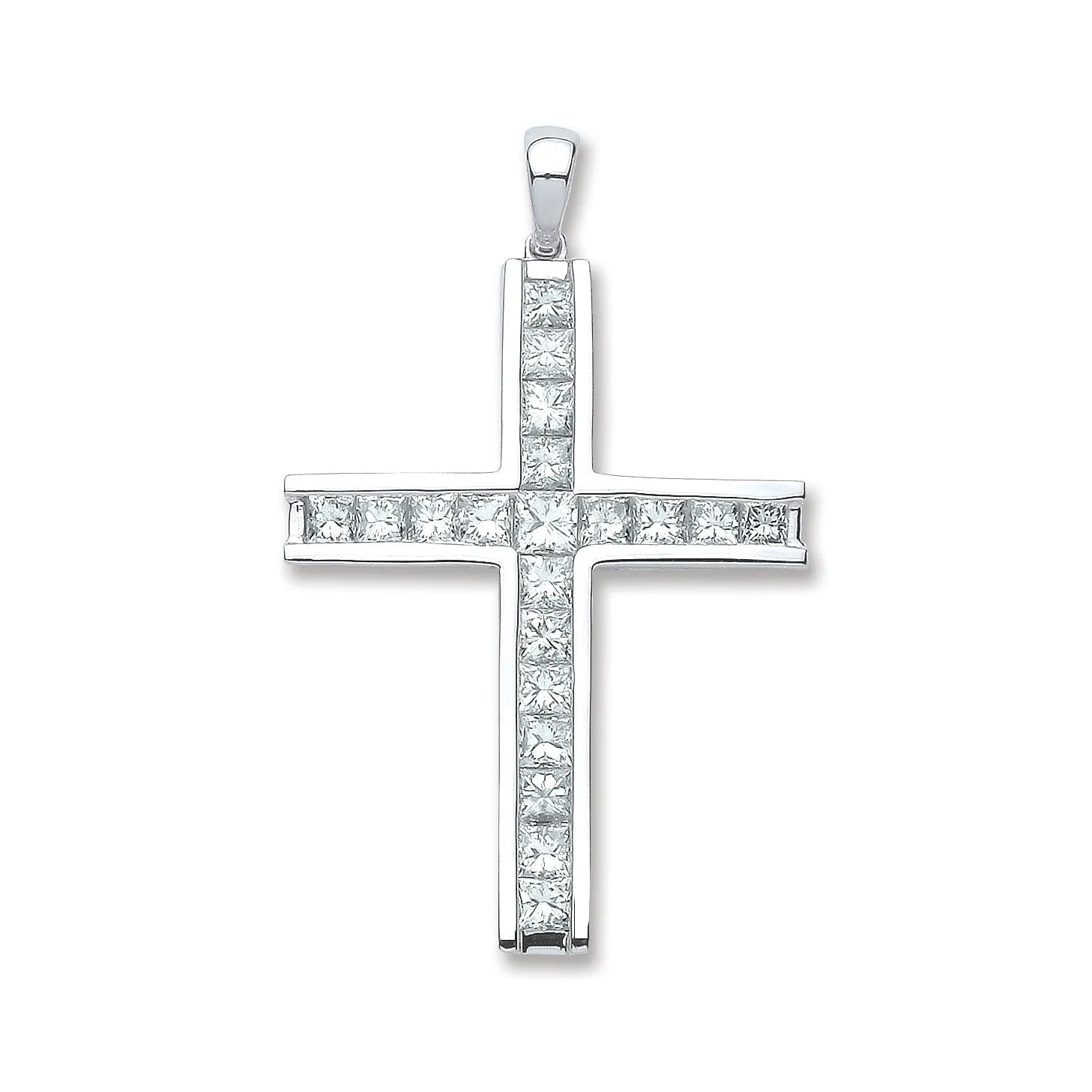 Diamond Cross Pendant Necklace 1.17ct H-VS in 18K White Gold