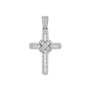 Diamond Cross Pendant Necklace 1.22ct H-SI in 18K White Gold