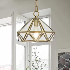 Diamond Pendant Ceiling Light in Brass with Clear Glass for Bedroom