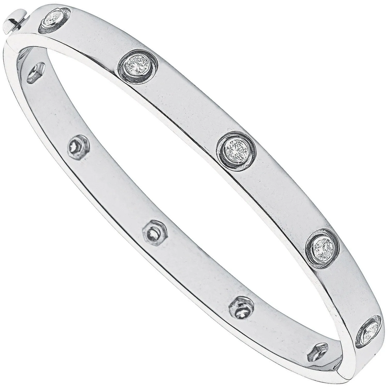 Diamond Screw Bangle 1.00ct H-VS Quality in 18K White Gold