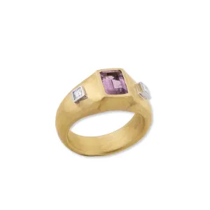 Diva Ring with 22K Gold Emerald Cut Pink Tourmaline Ring