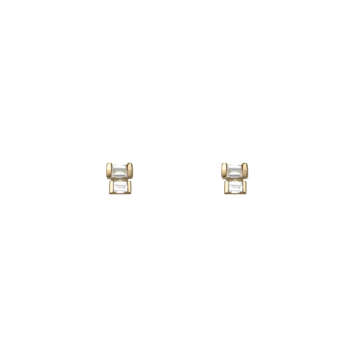 Double Baguette Diamond & Gold Stud Earrings