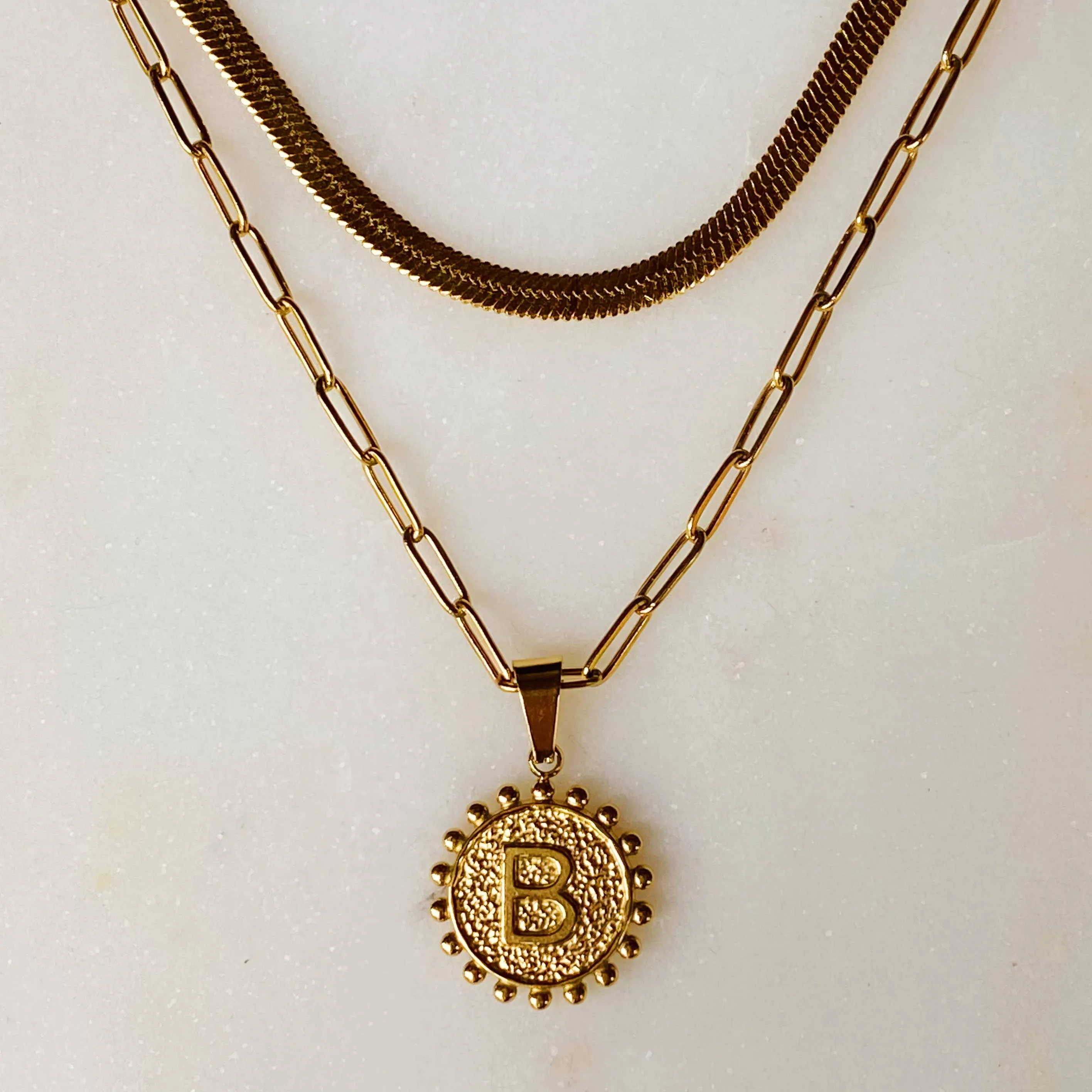 Double Chain Initial Necklace: O