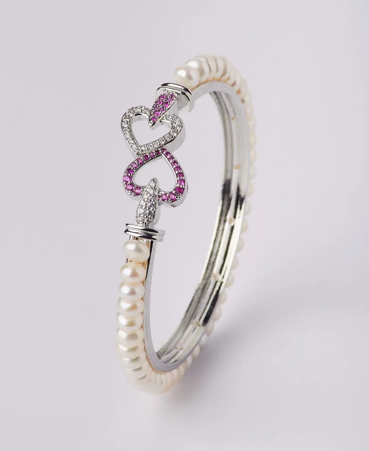 Double Heart Classy Design Pearl Bangle