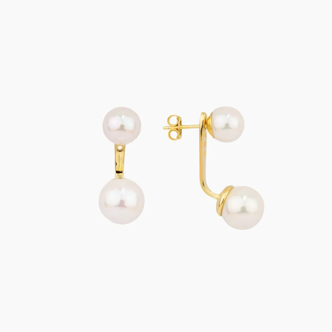 Double White Pearl Ear Jacket Earrings