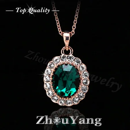 Elegant Created Rose Gold Color Green Colorful Crystal Pendant Necklace For Women Wedding Party Top Quality ZYN247