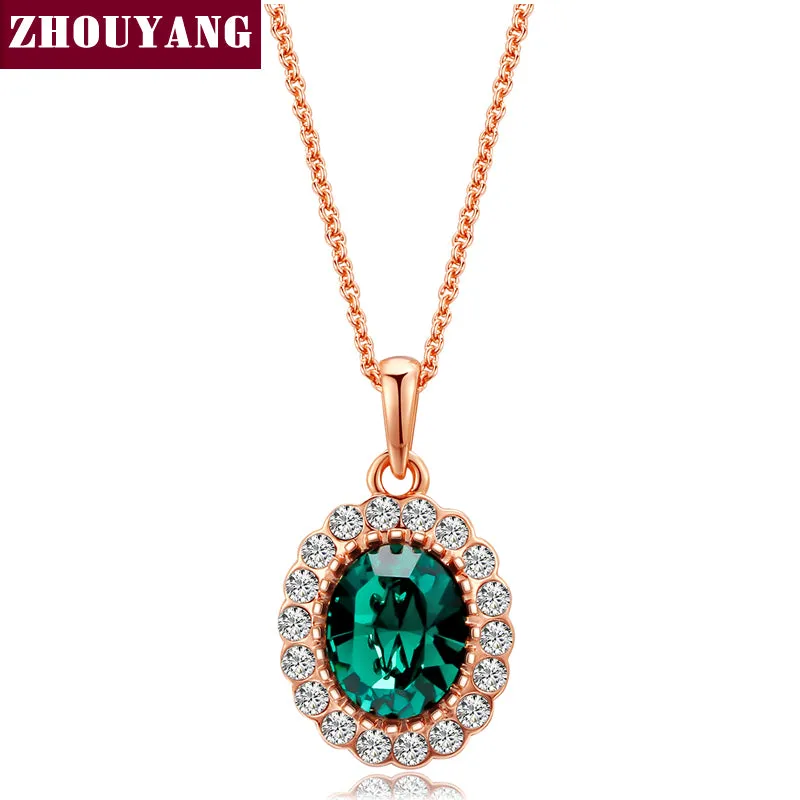 Elegant Created Rose Gold Color Green Colorful Crystal Pendant Necklace For Women Wedding Party Top Quality ZYN247