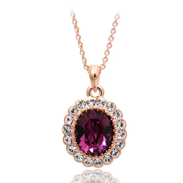 Elegant Created Rose Gold Color Green Colorful Crystal Pendant Necklace For Women Wedding Party Top Quality ZYN247