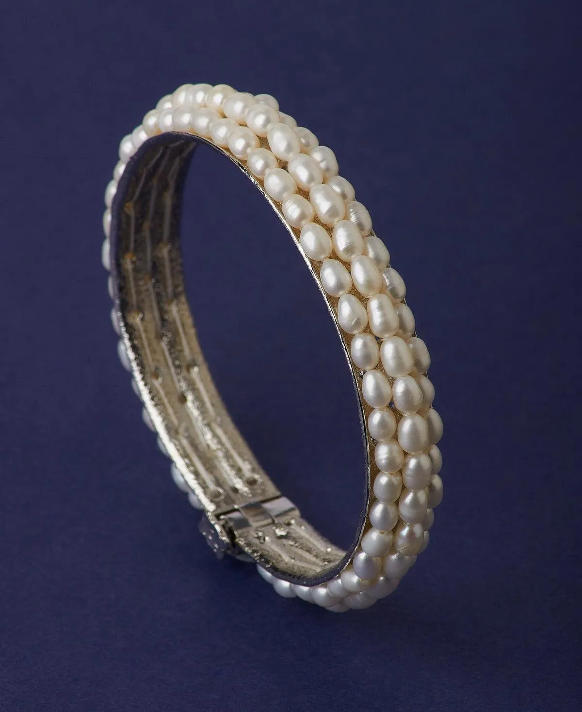 Elegant Rhodium White Pearl Bangle