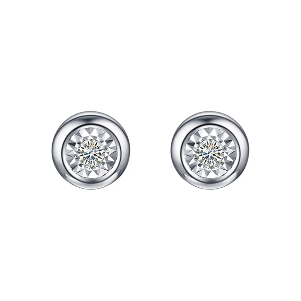 FANCIME Round Diamond Studs 14K White Gold Earrings