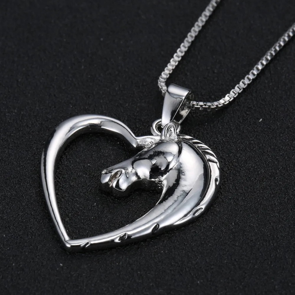 Fashion New jewelry plated white K Horse in Heart Necklace Pendant Necklace for women girl mom gifts