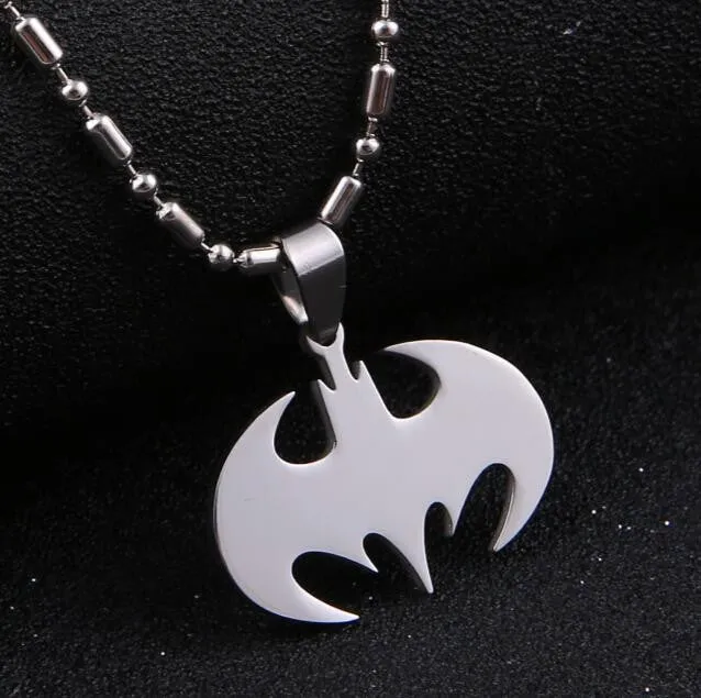 Fashion Silver chain Men Necklaces Jewelry Slippy Bat Batman Sign Pendant Stainless Steel Pendant with Chain Necklace