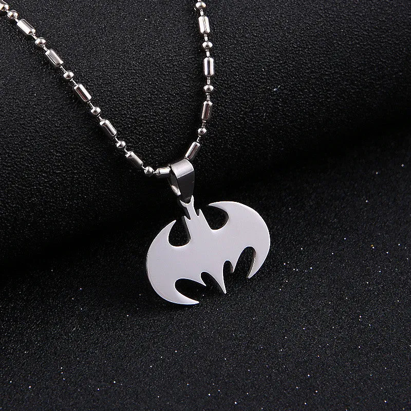 Fashion Silver chain Men Necklaces Jewelry Slippy Bat Batman Sign Pendant Stainless Steel Pendant with Chain Necklace