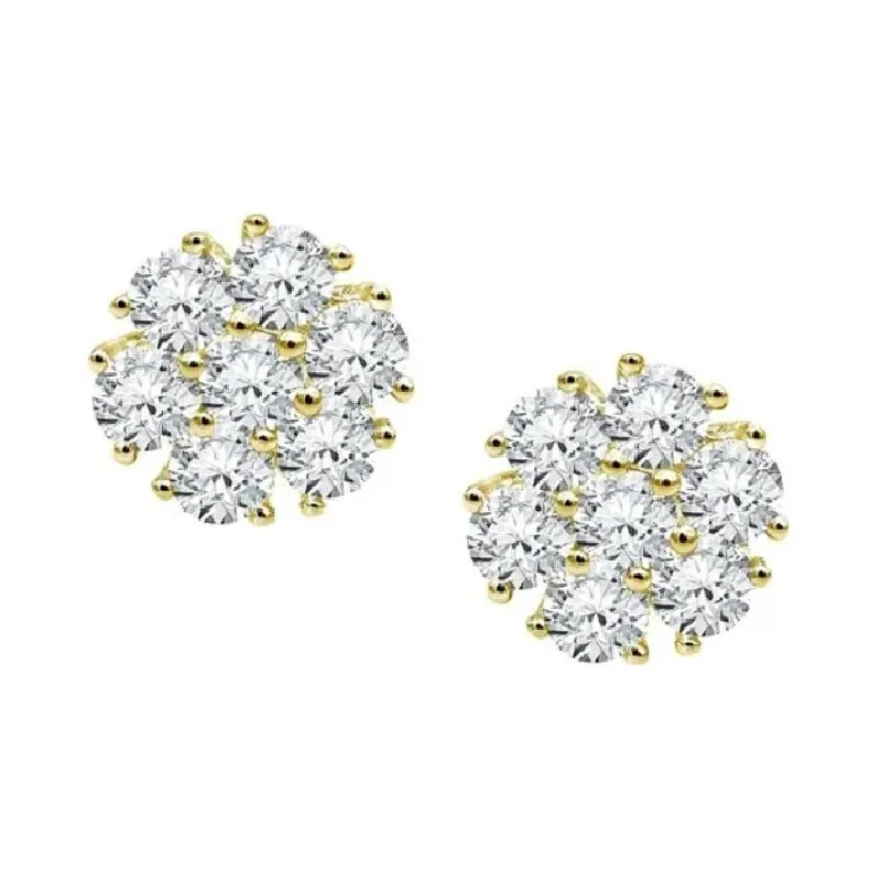 Flower Cluster Diamond Studs (3.00 ct Diamonds) in Yellow Gold