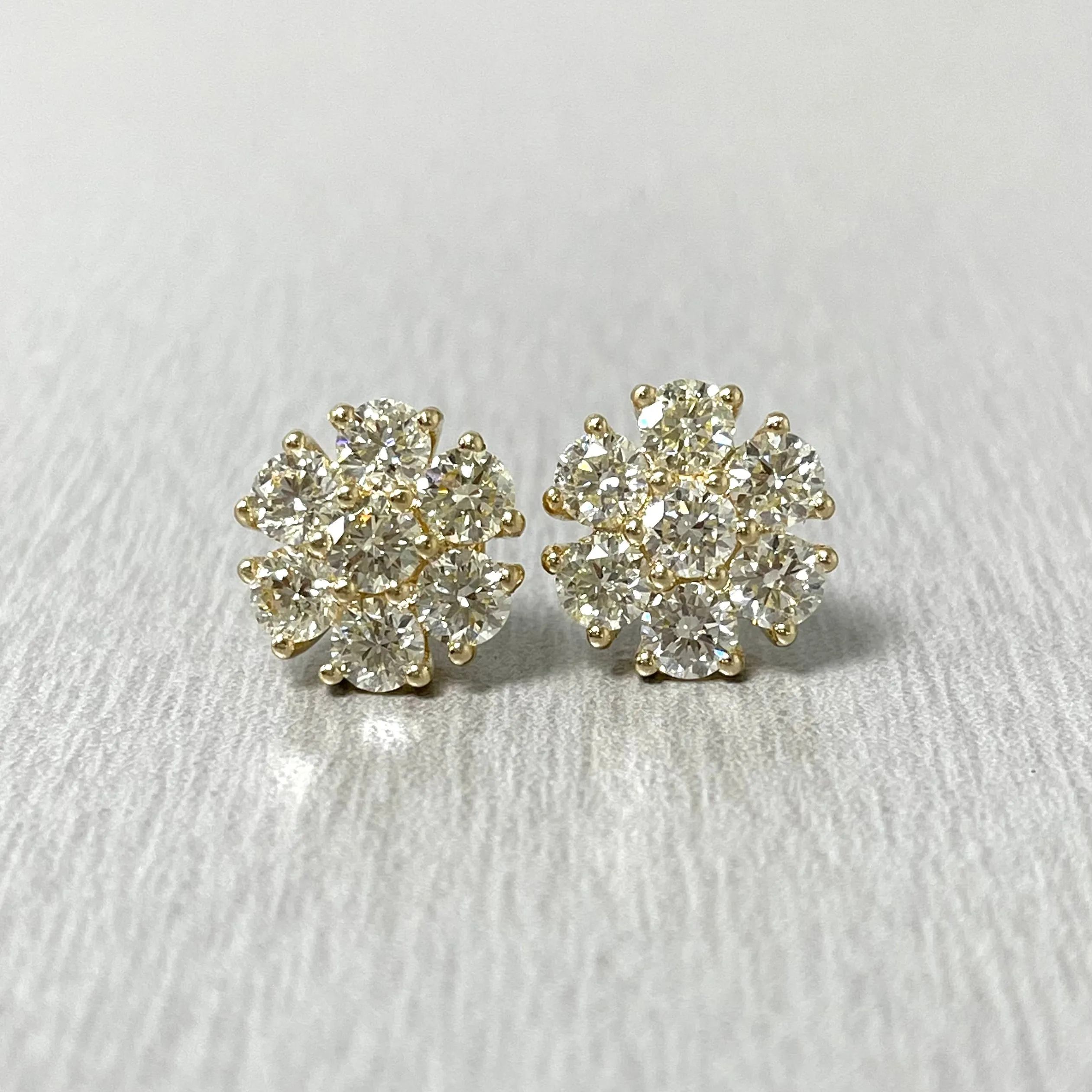 Flower Cluster Diamond Studs (3.00 ct Diamonds) in Yellow Gold