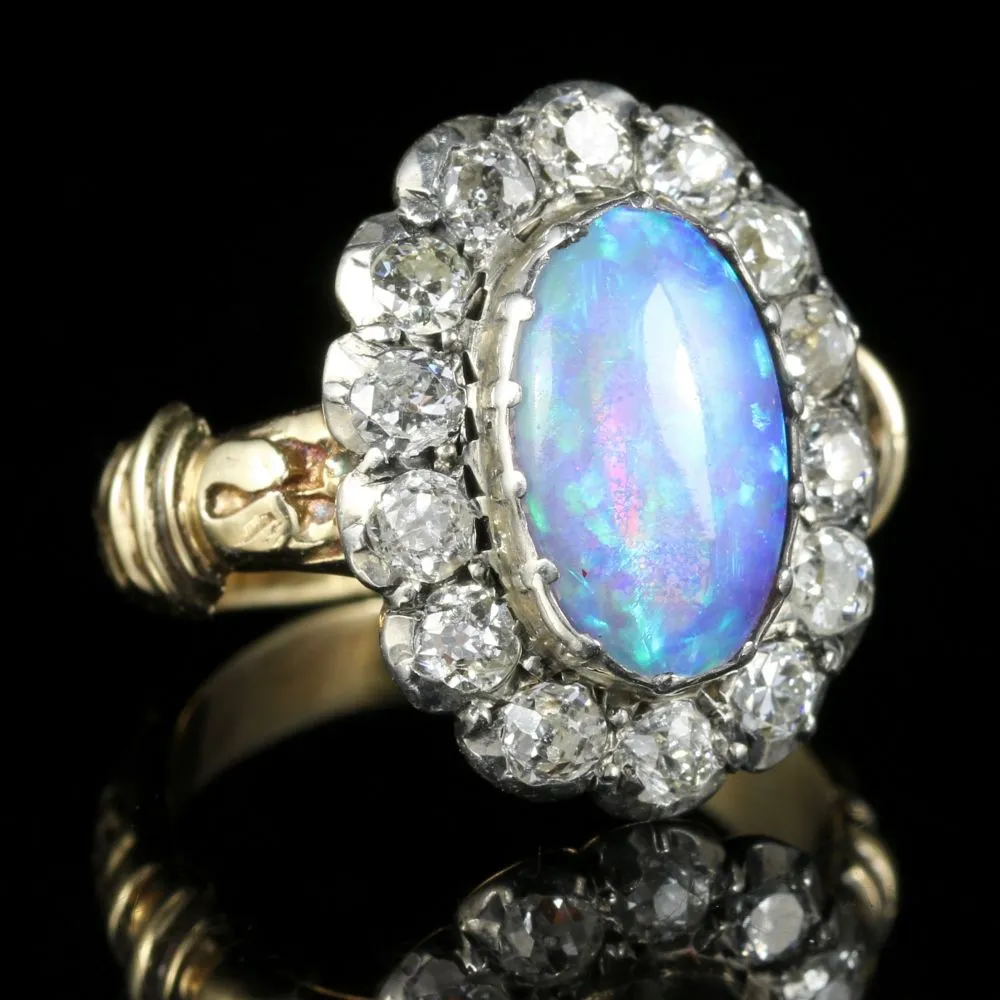 Georgian Opal Diamond Cluster Ring 18Ct Gold