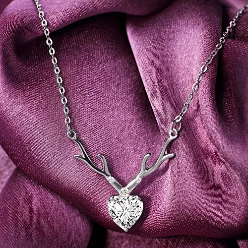 GIVA 925 Sterling Silver Anushka Sharma Zircon Deer Heart Pendant with Chain |Gifts for Girlfriend, Gifts for Women & Girls| With Certificate of Authenticity and 925 Stamp | 6 Month Warranty*