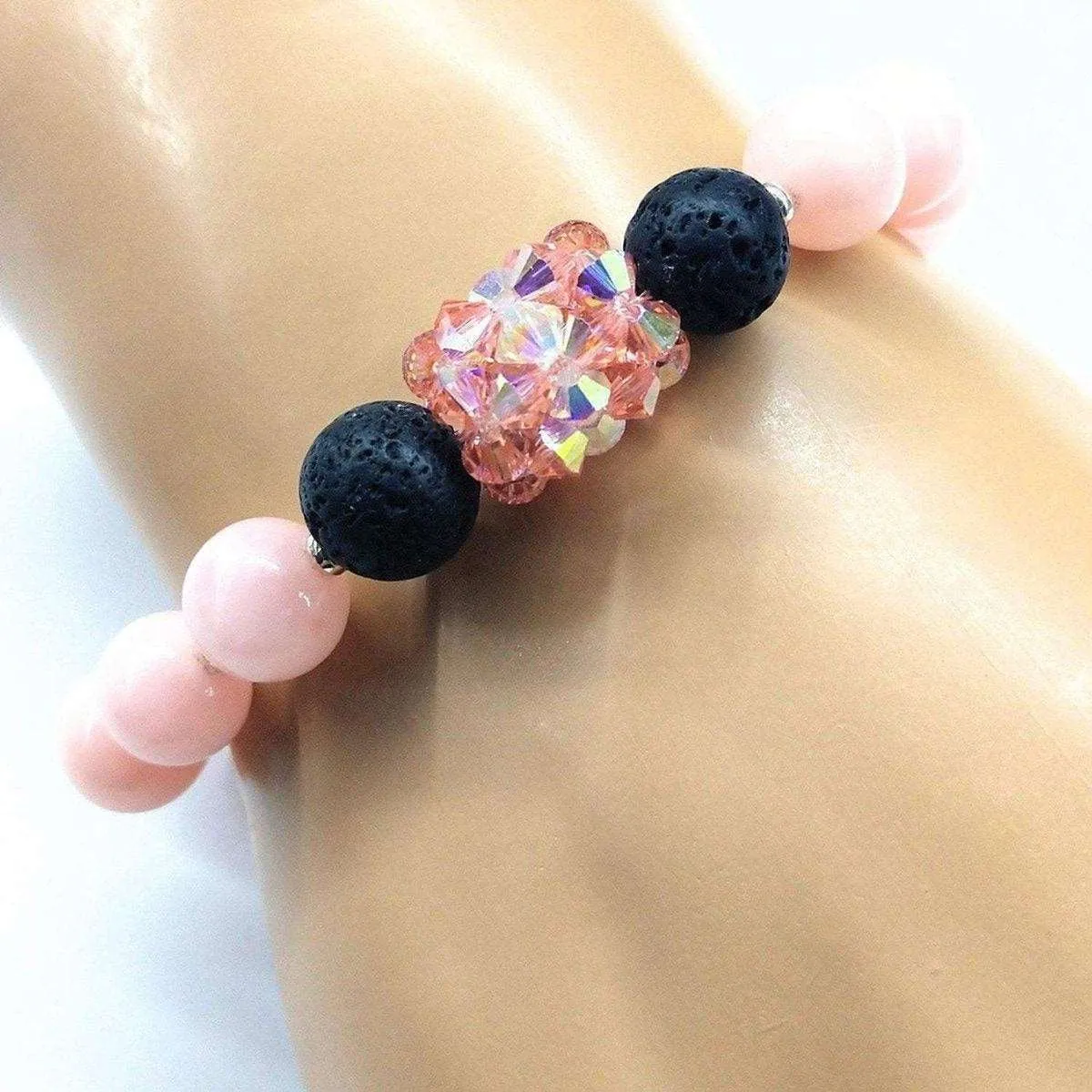 Glamorous Peach Corral Jade Gemstone Crystal Lava Rock Bracelet