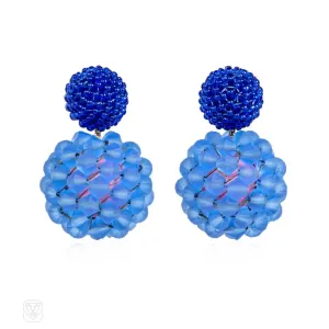 Glass and crystal beaded ball earrings in blue tones