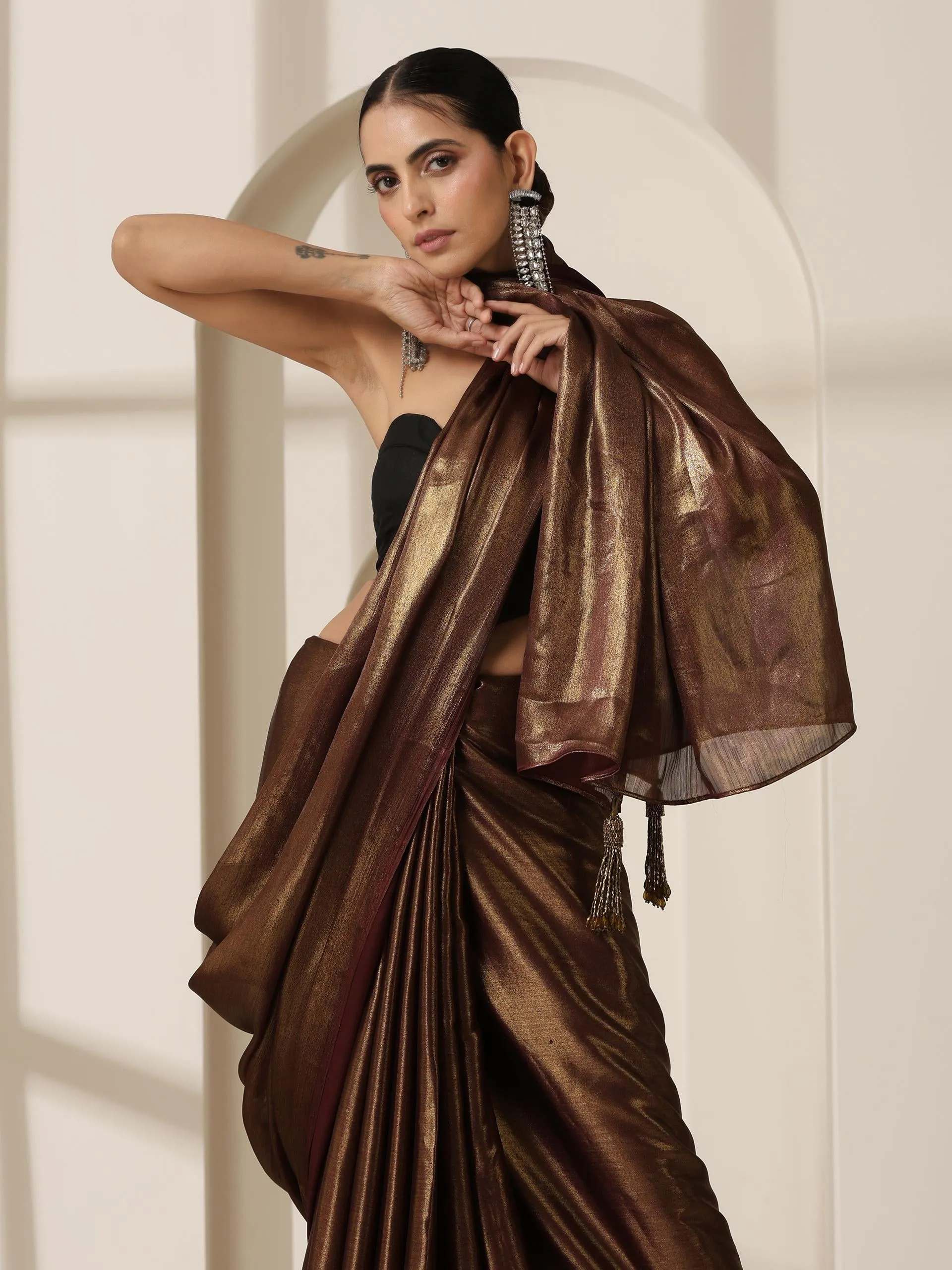 Gold Chocolate Chiffon Saree