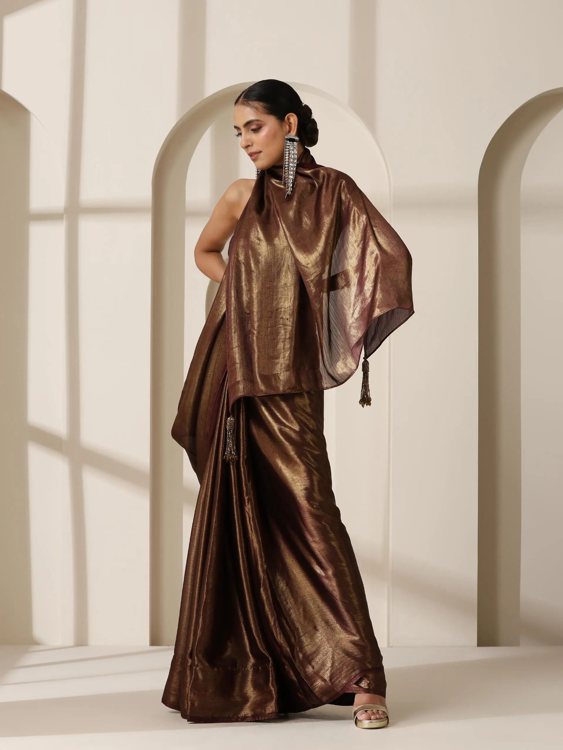 Gold Chocolate Chiffon Saree