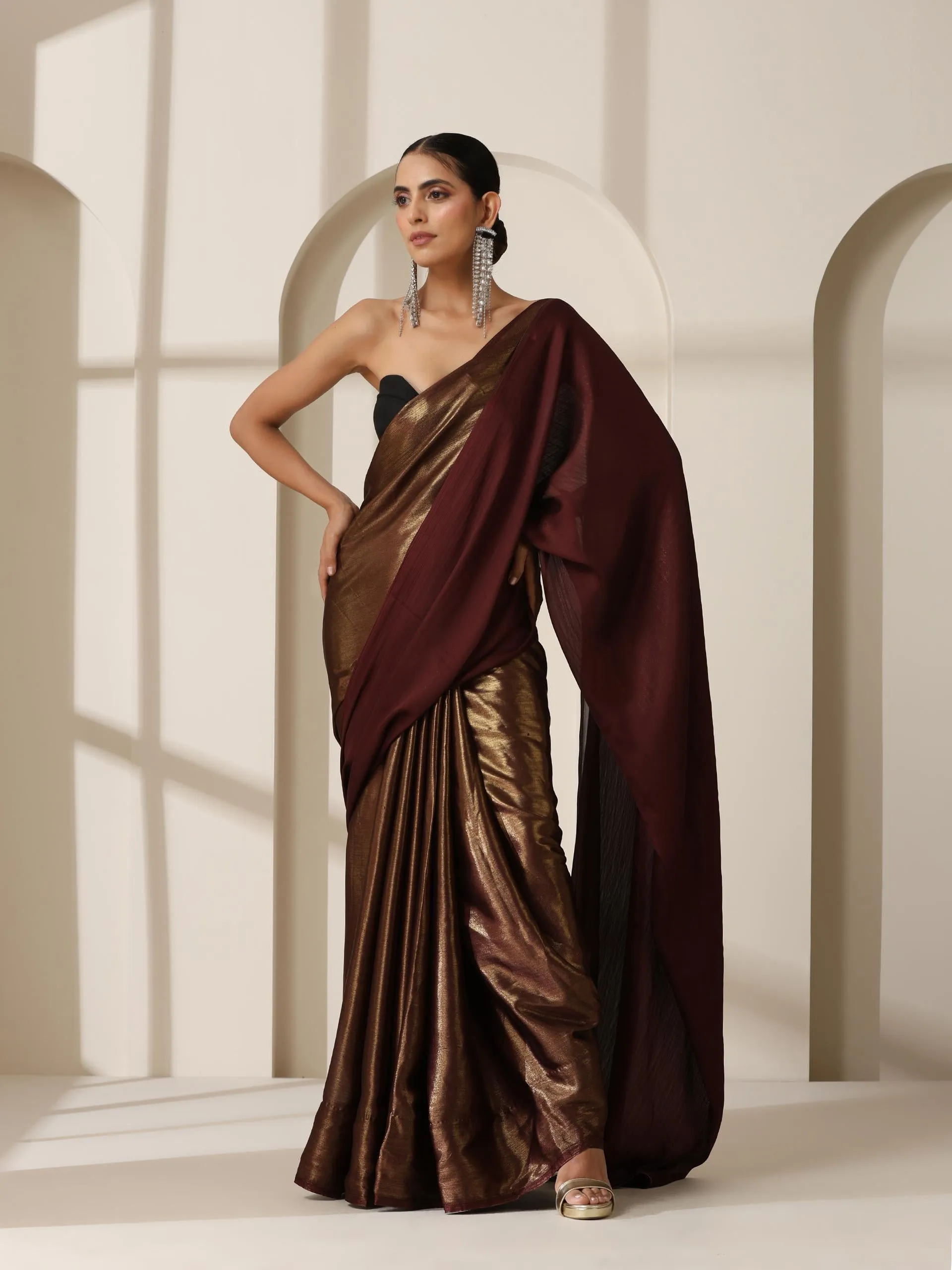 Gold Chocolate Chiffon Saree