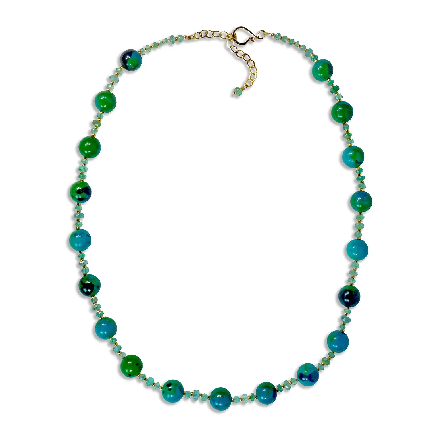 Gold Chrysocolla and Emerald Necklace