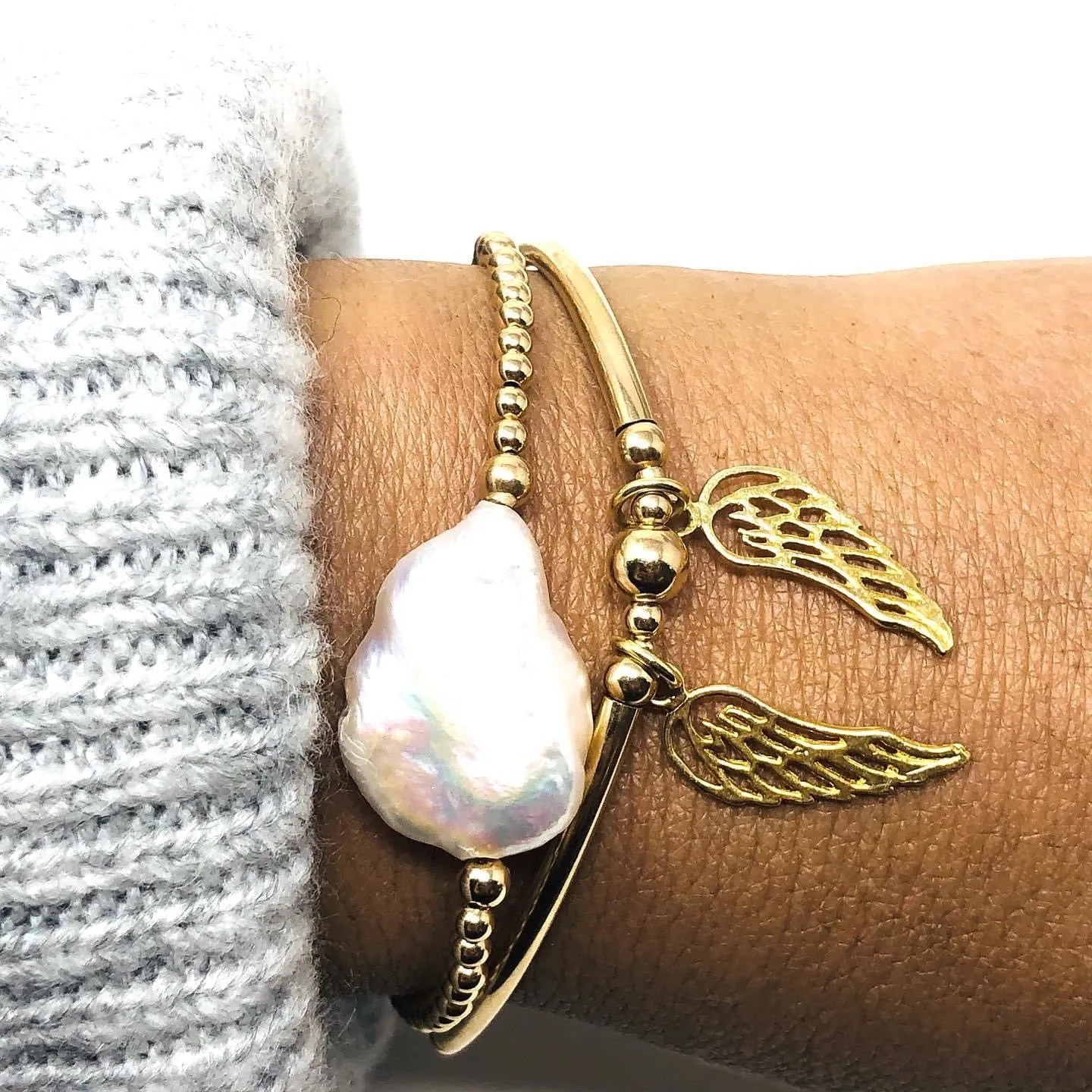 Gold Keshi Pearl Stretch Bracelet