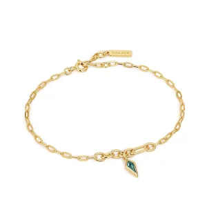 Gold Teal Sparkle Drop Pendant Chunky Chain Bracelet