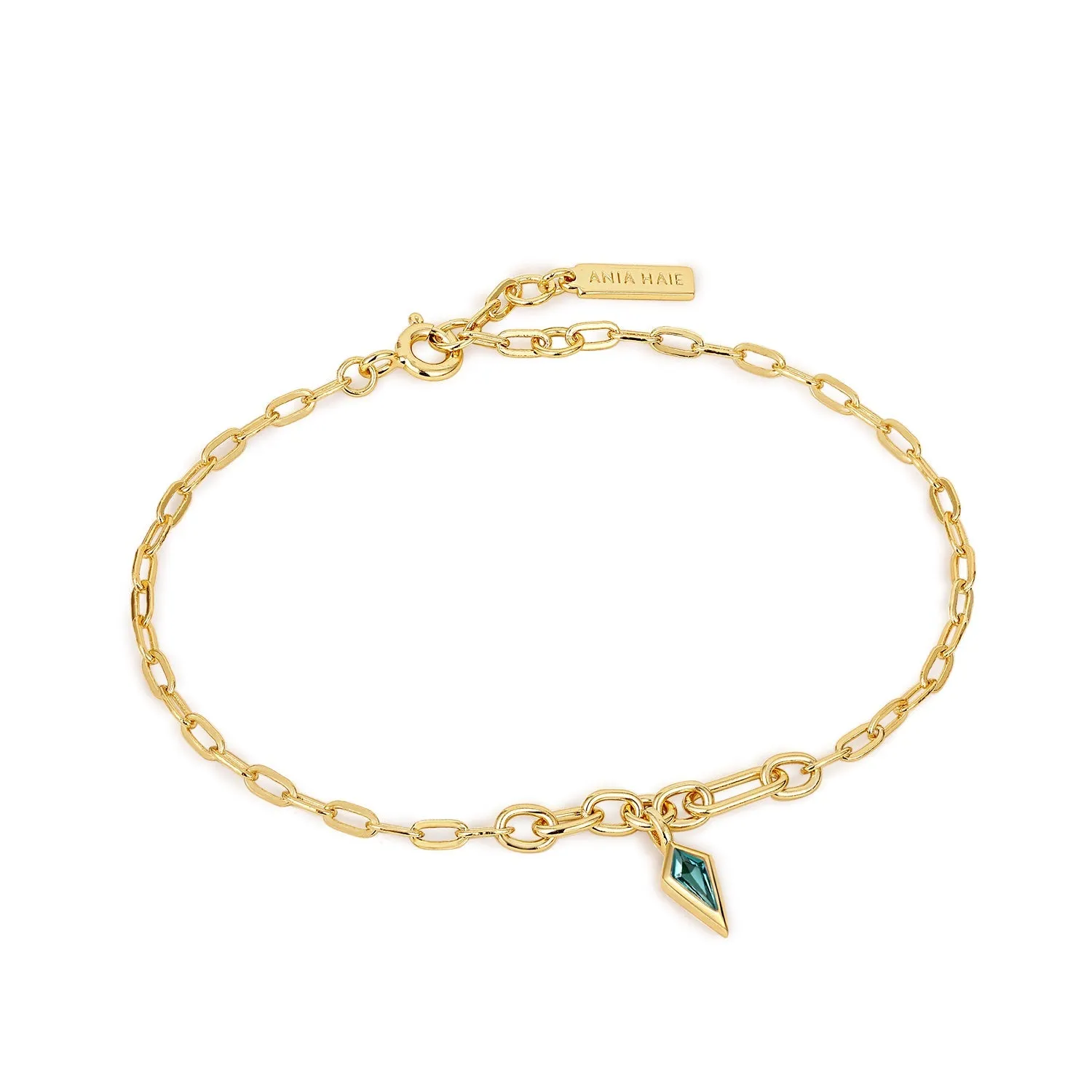 Gold Teal Sparkle Drop Pendant Chunky Chain Bracelet