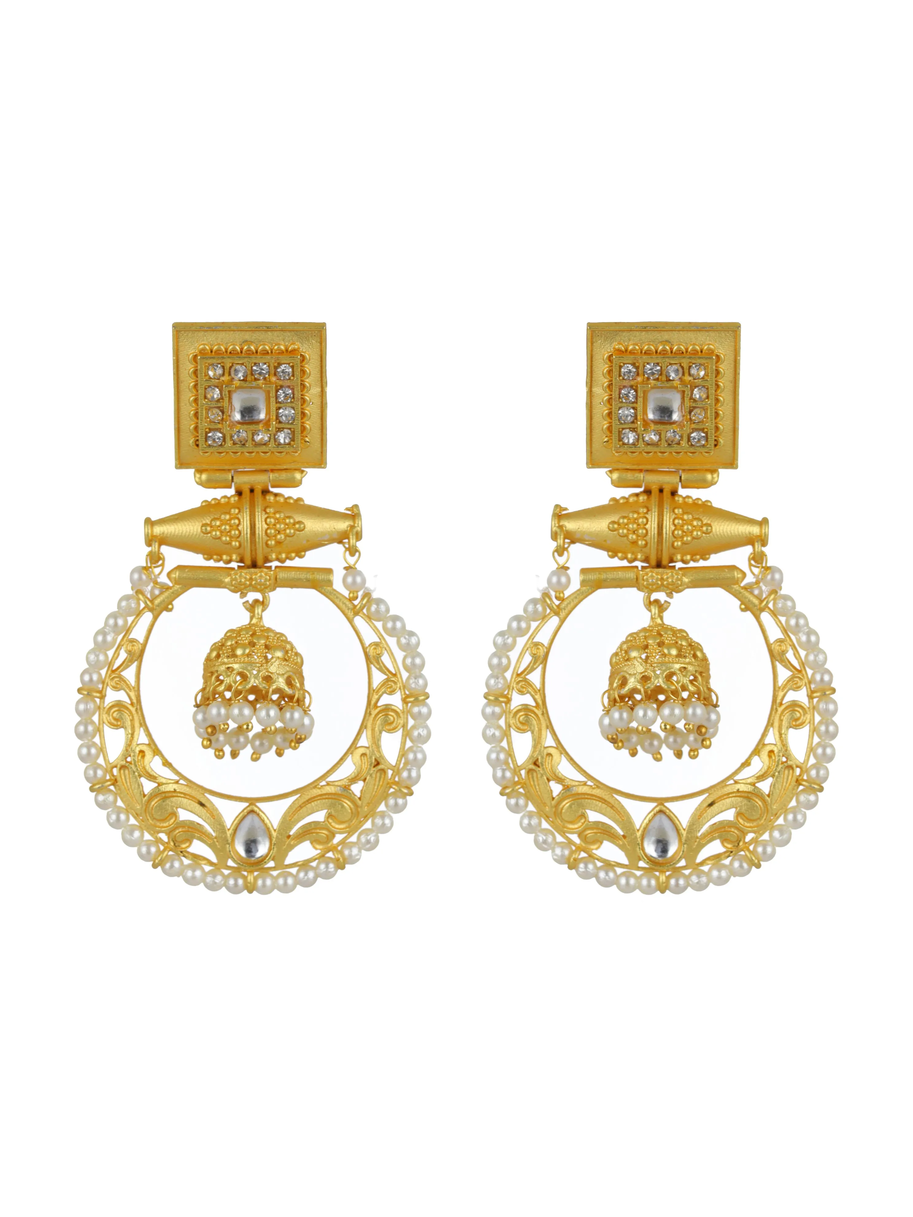 Gold-Toned Contemporary Drop Earrings