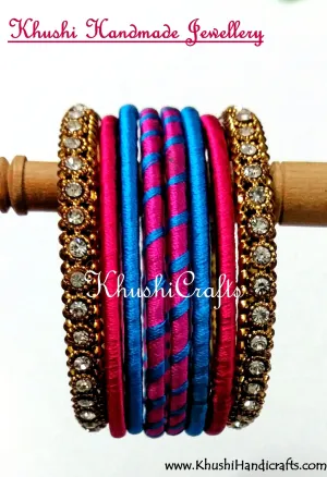 Hand-crafted Silk Bangles in Pink and Blue