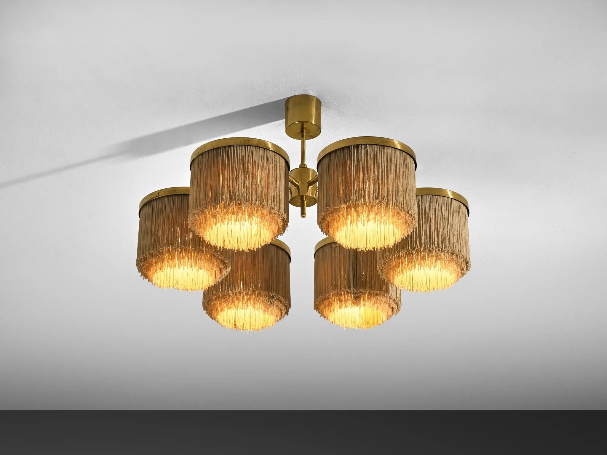 Hans-Agne Jakobsson Chandelier in Brass with Beige Silk Fringes