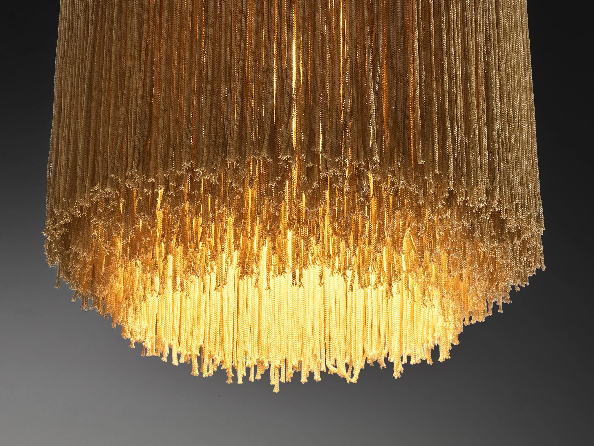 Hans-Agne Jakobsson Chandelier in Brass with Beige Silk Fringes