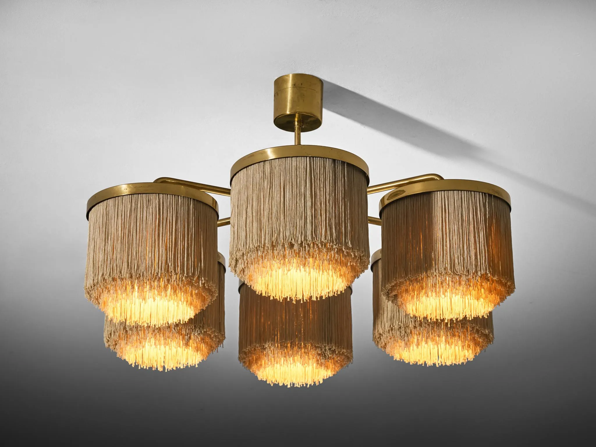 Hans-Agne Jakobsson Chandelier in Brass with Beige Silk Fringes