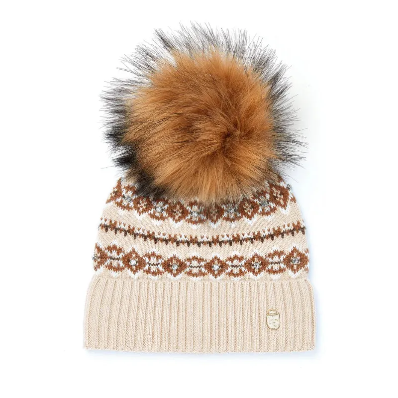 Holland Cooper Jennifer Fairisle Ladies Bobble Hat - Light Camel