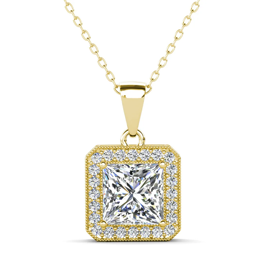 Ivy 18k White Gold Plated Pendant Necklace with Simulated Diamond Crystal