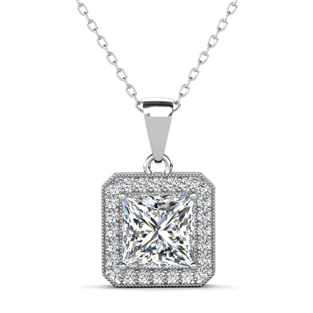 Ivy 18k White Gold Plated Pendant Necklace with Simulated Diamond Crystal