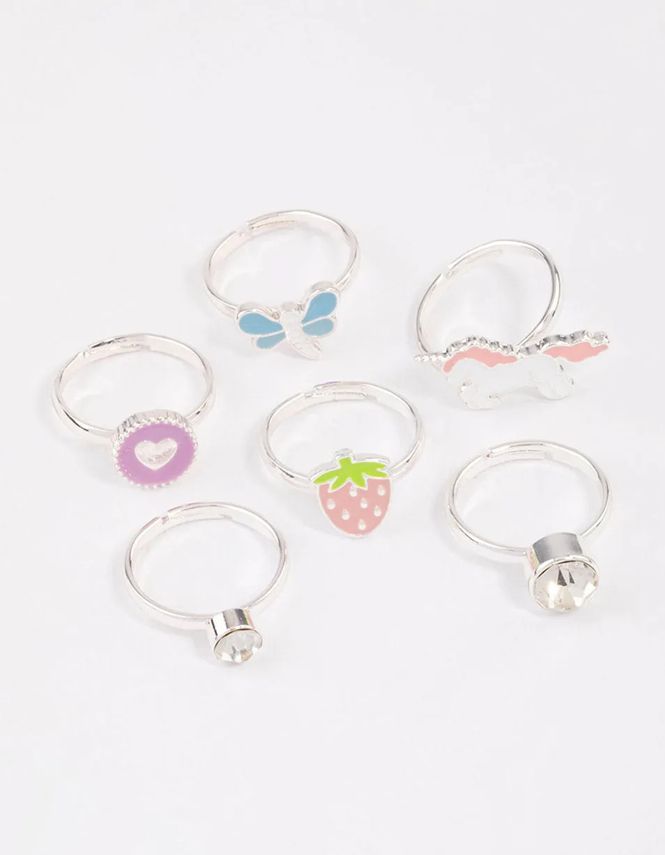 Kids Silver Unicorn Sweet Ring 6-Pack