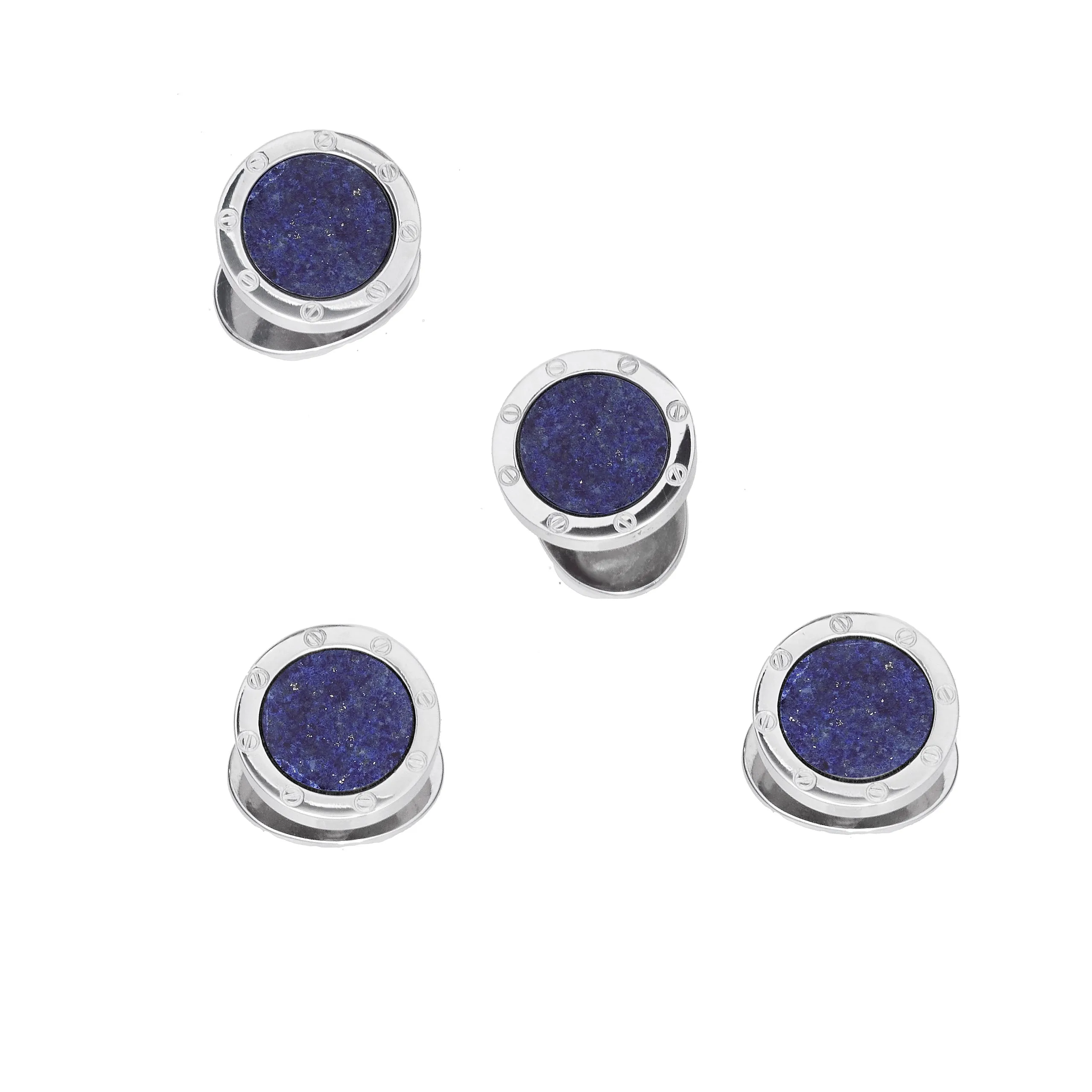 Lapis Gemstone with Rivet Etch Detail Sterling Tuxedo Stud Sets