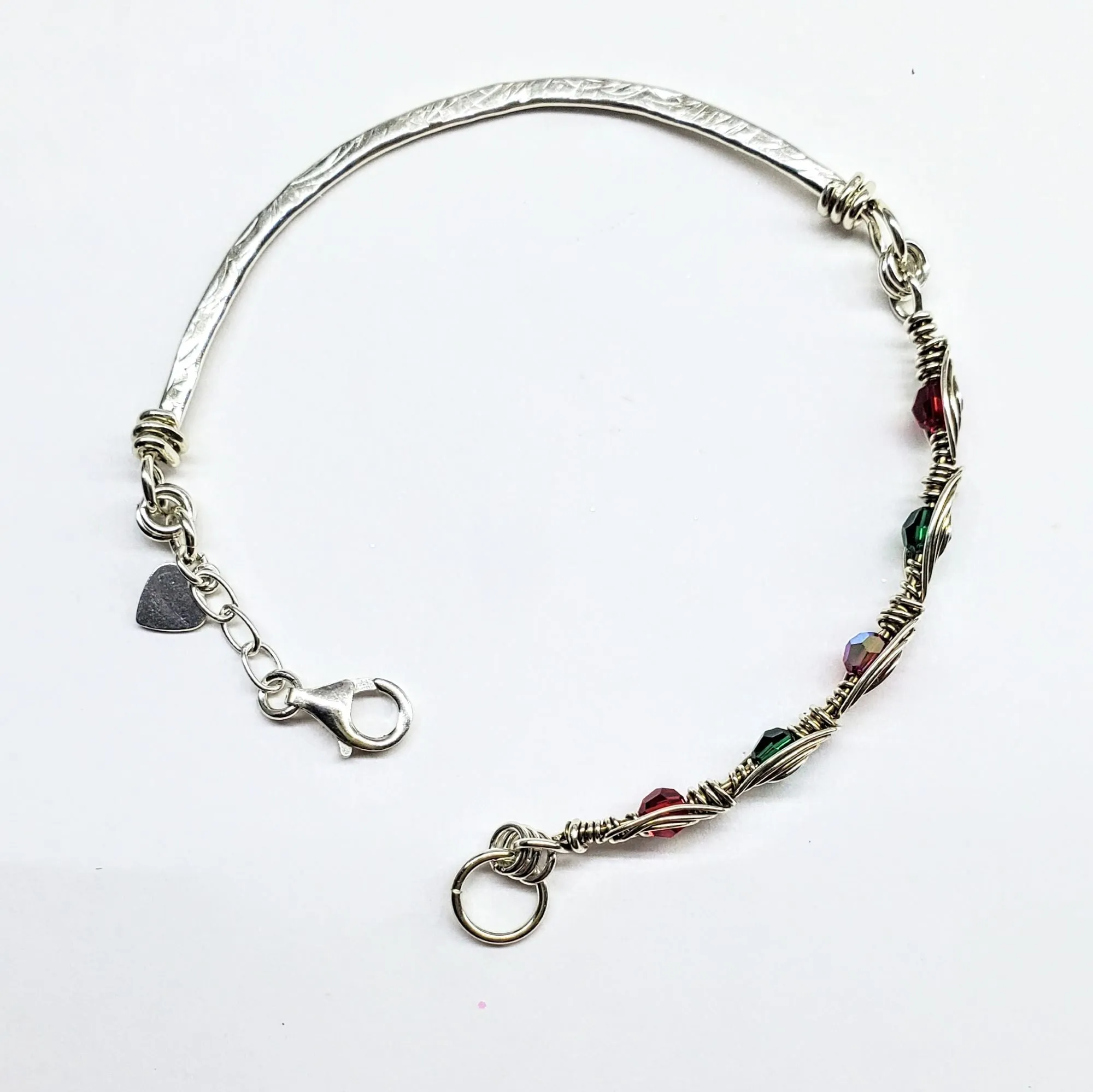 Limited Edition Silver Wire Wrapped Red Green Christmas Holiday Tube Bracelet