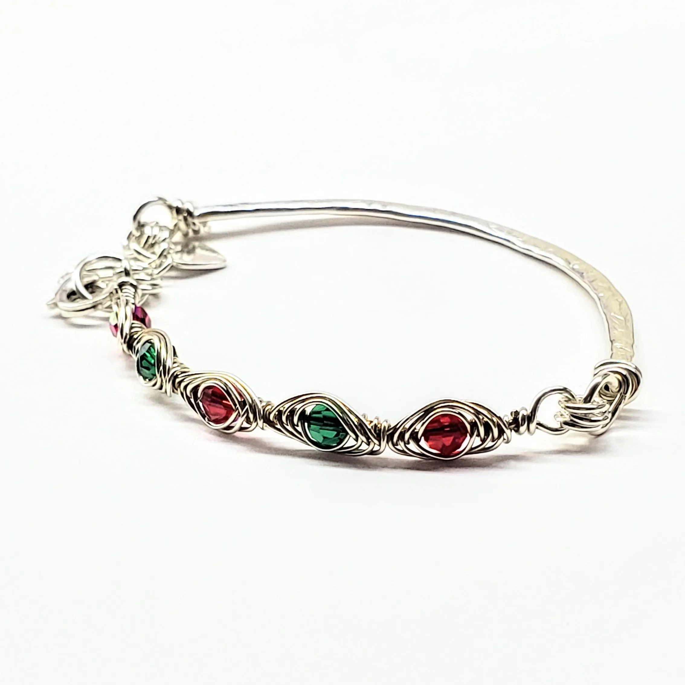 Limited Edition Silver Wire Wrapped Red Green Christmas Holiday Tube Bracelet