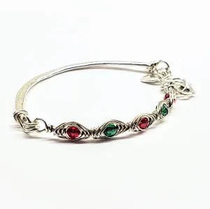 Limited Edition Silver Wire Wrapped Red Green Christmas Holiday Tube Bracelet